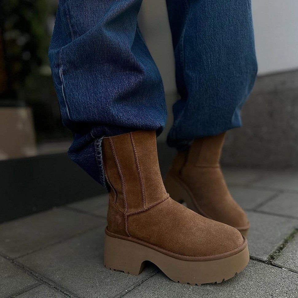 Женские угги на платформе Ugg Classic Twin Seam New Heights Chestnut