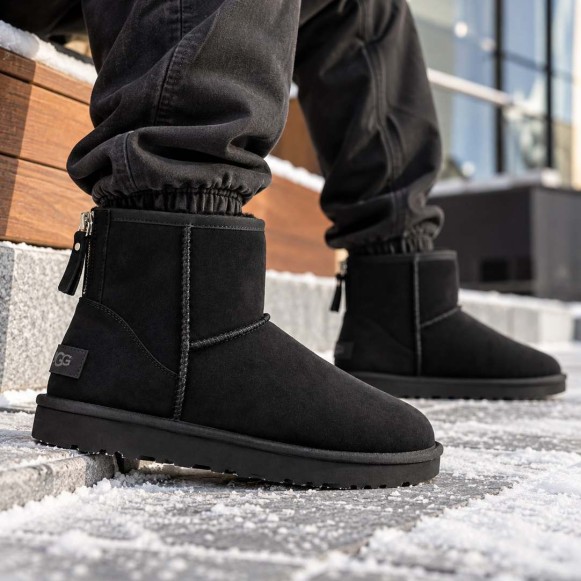 Мужские непромокаемые мини угги на молнии Ugg Mens Classic Mini Zip II Black