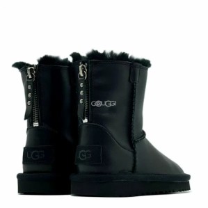 Ugg Kids Classic Short Zip Leather Black