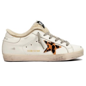 Golden Goose Super-Star Winter White Shearling Leopard Print Pony