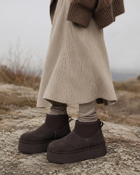 Женские мини угги на платформе Ugg Classic Mini Dipper Chocolate